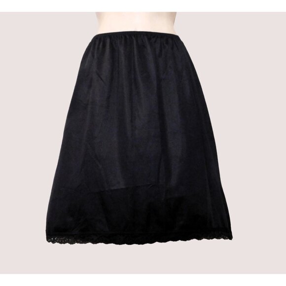 Vintage Deena Half Slip Womens M Black Lingerie Lace Hemline Satin Nylon - Picture 1 of 6